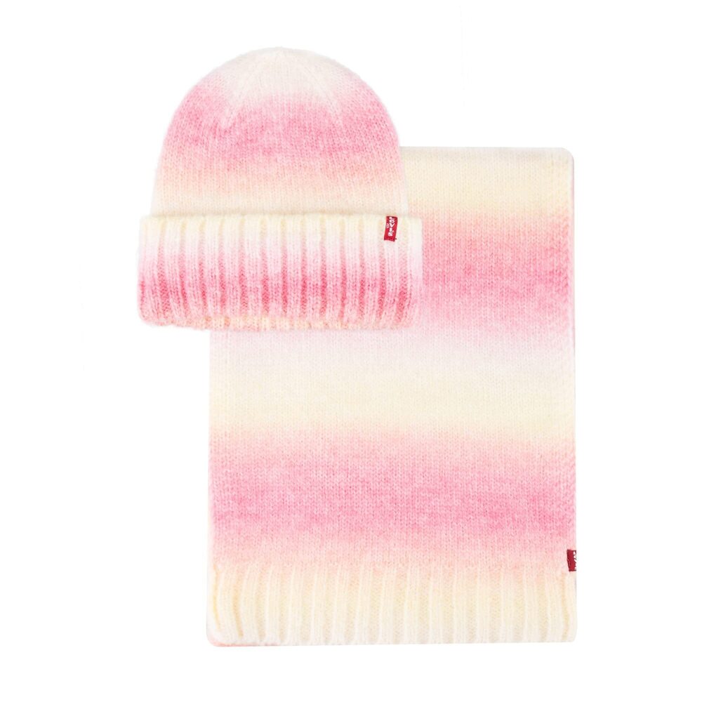 1415 Cuffed Beanie and Scarf Set, Pink Ombre